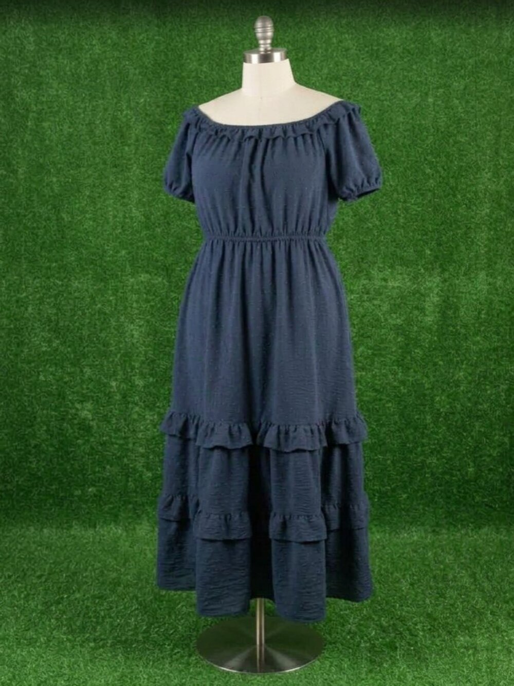 Lane Bryant Maxi Dress 18 Plus Navy Blue Swiss Dot Tiered Ruffle Off Shoulder